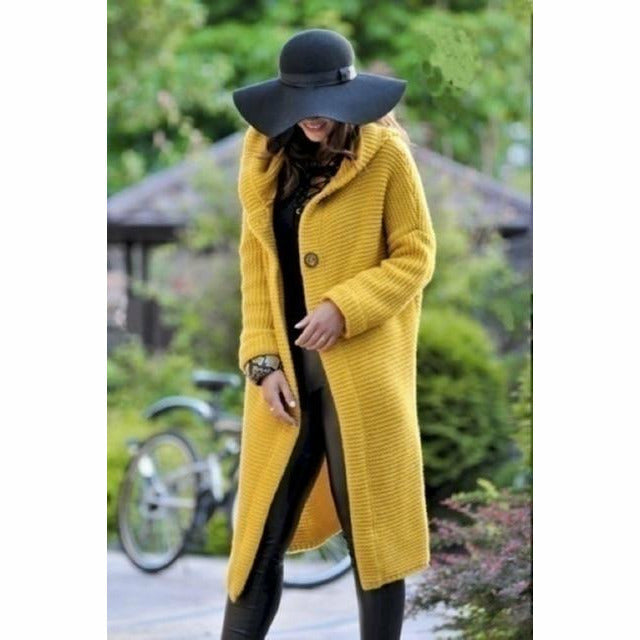 Damen Strickjacke Lang Mit Kapuze | Warm