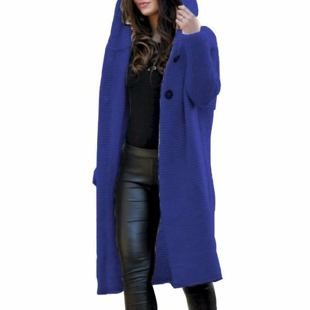 Damen Strickjacke Lang Mit Kapuze | Warm