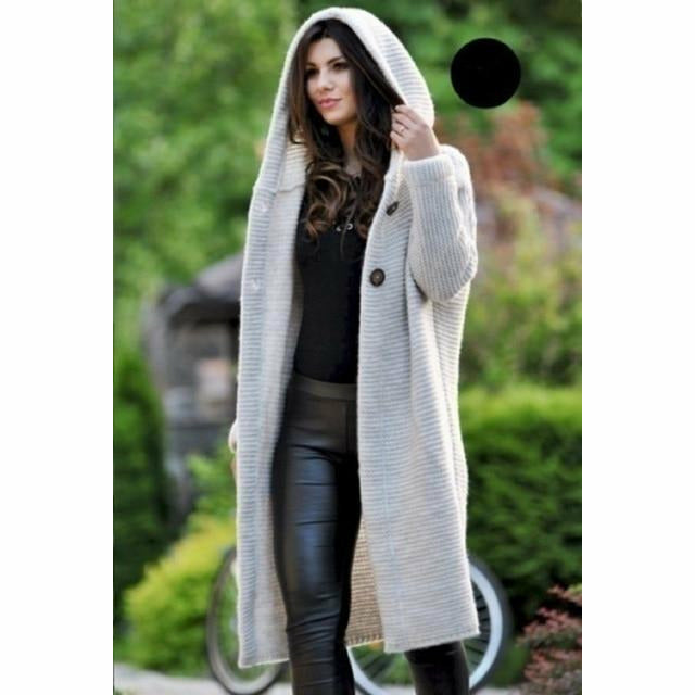 Damen Strickjacke Lang Mit Kapuze | Warm