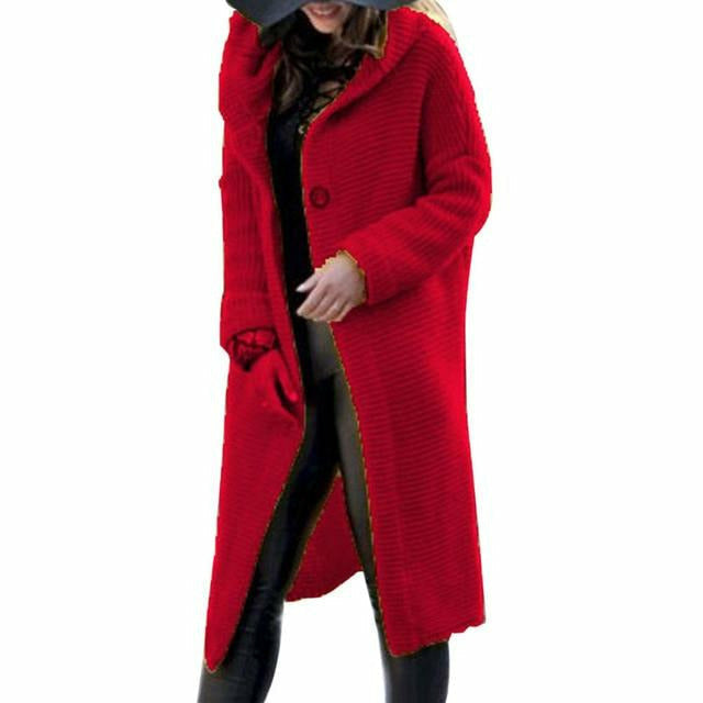 Damen Strickjacke Lang Mit Kapuze | Warm