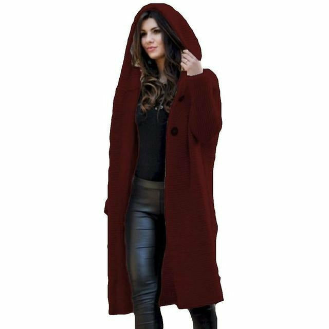 Damen Strickjacke Lang Mit Kapuze | Warm