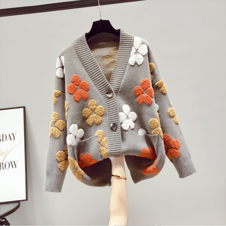 Damen Strickjacke Mit Blumenmuster | Warm