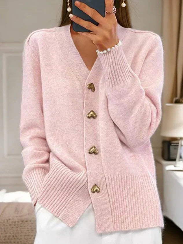 Damen Strickjacke Mit Herzknöpfen | Elegant