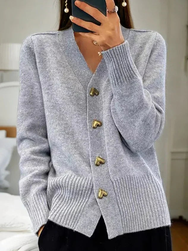 Damen Strickjacke Mit Herzknöpfen | Elegant