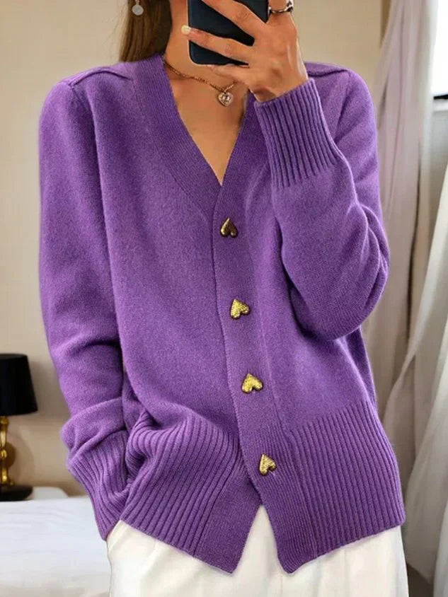 Damen Strickjacke Mit Herzknöpfen | Elegant