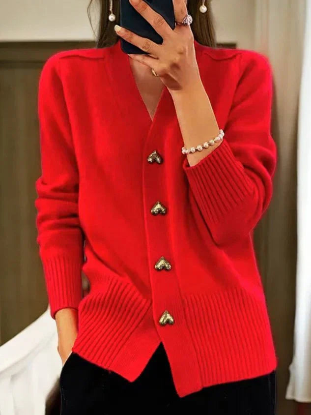 Damen Strickjacke Mit Herzknöpfen | Elegant