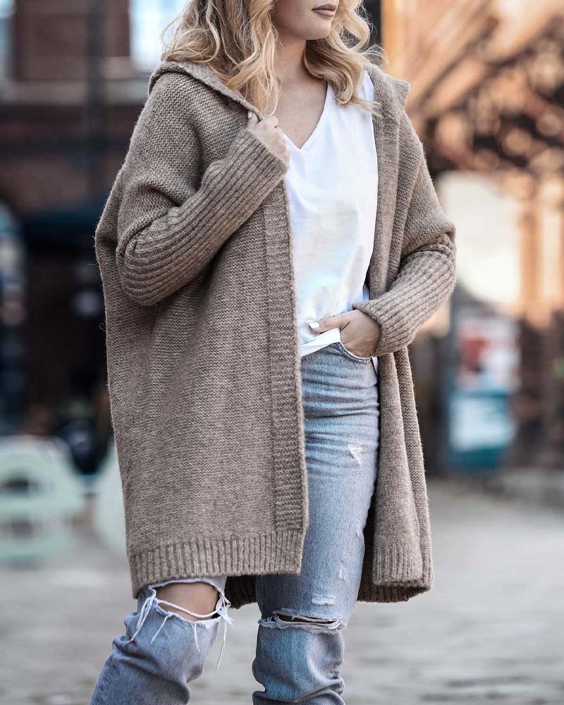 Damen Strickjacke Mit Kapuze | Lang