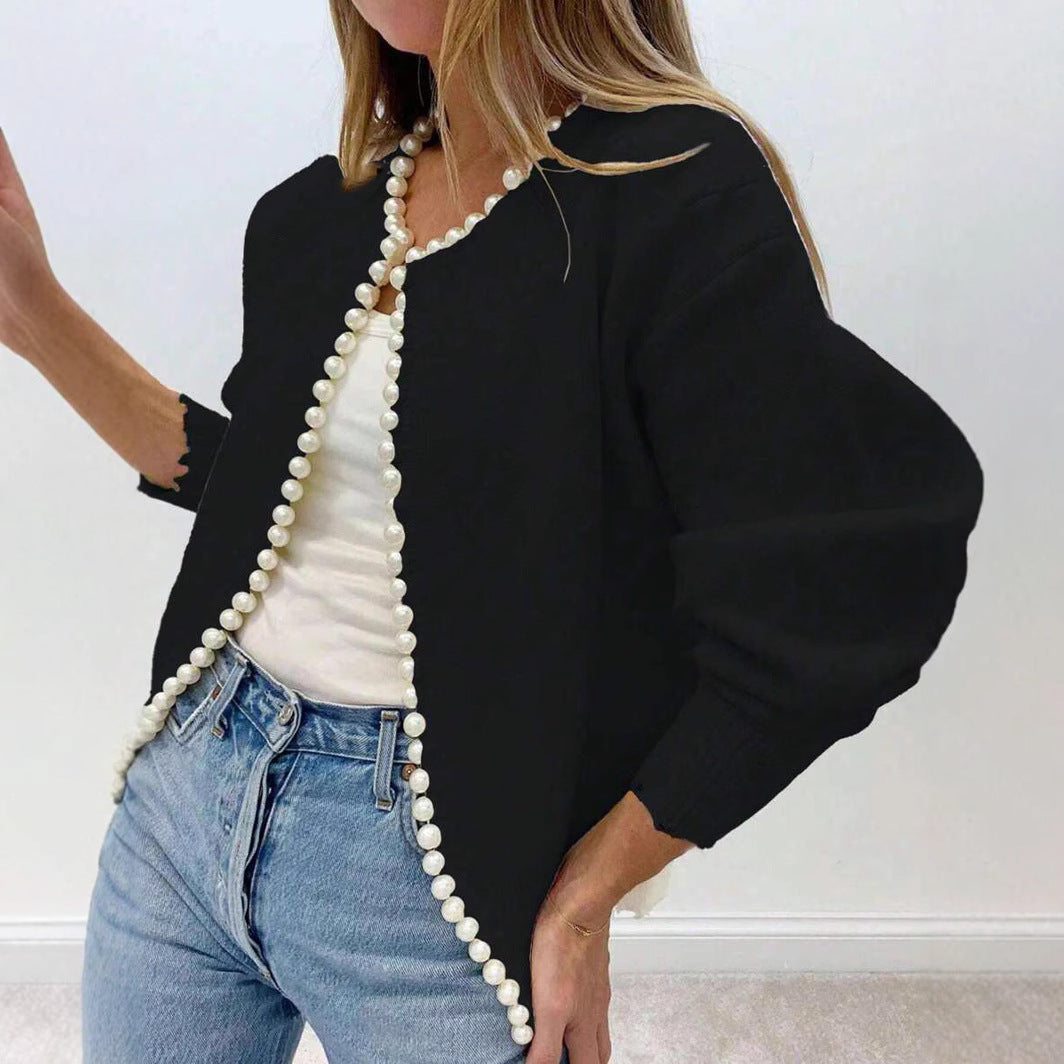 Damen Strickjacke Mit Perlenbesatz | Elegant