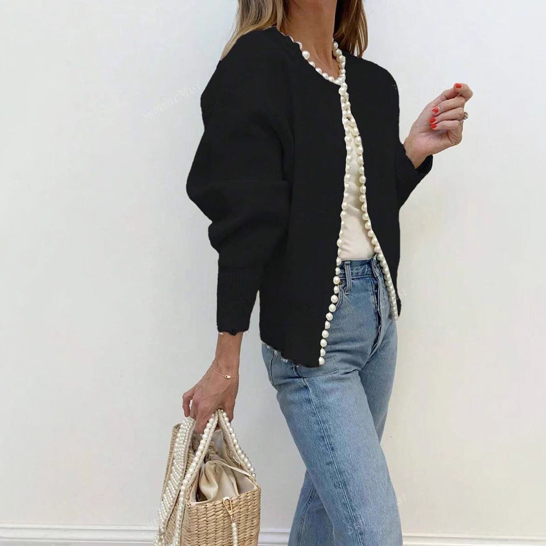Damen Strickjacke Mit Perlenbesatz | Elegant