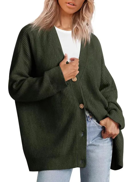 Damen Strickjacke Mit V-Ausschnitt Und Knopfleiste | Oversize