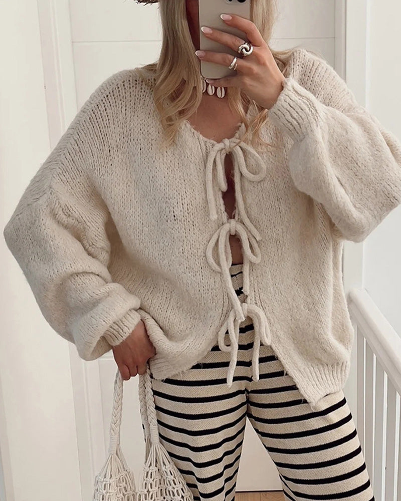 Damen Strickjacke Weich Mit Schleifenverschluss | Langarm