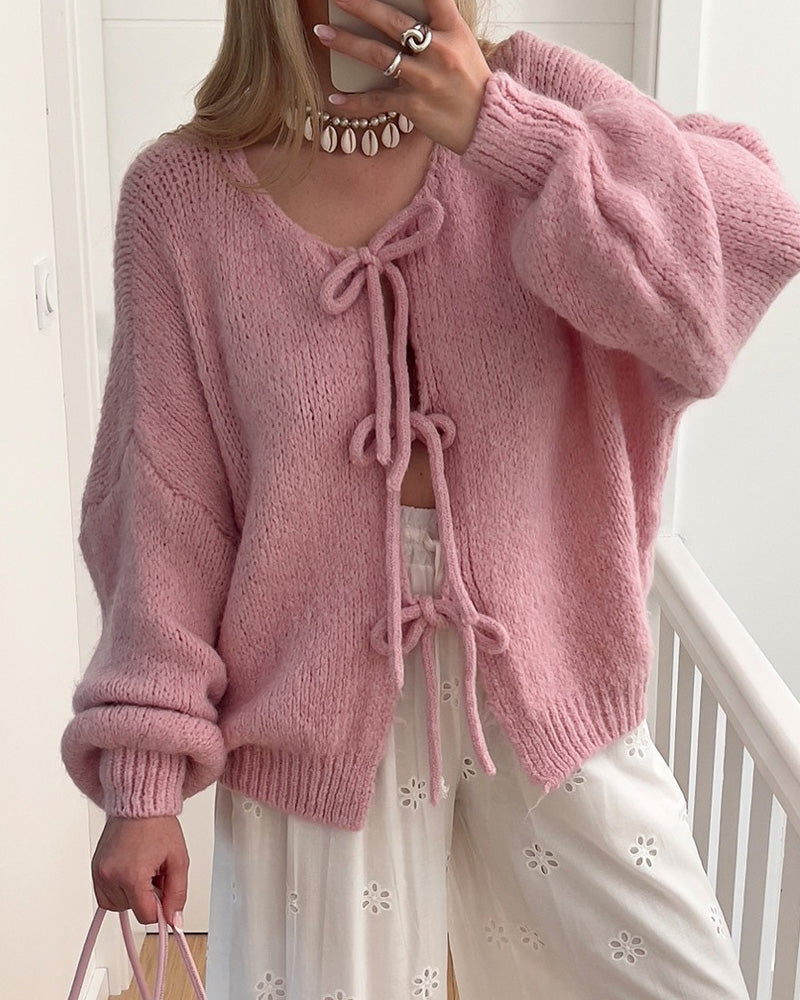 Damen Strickjacke Weich Mit Schleifenverschluss | Langarm