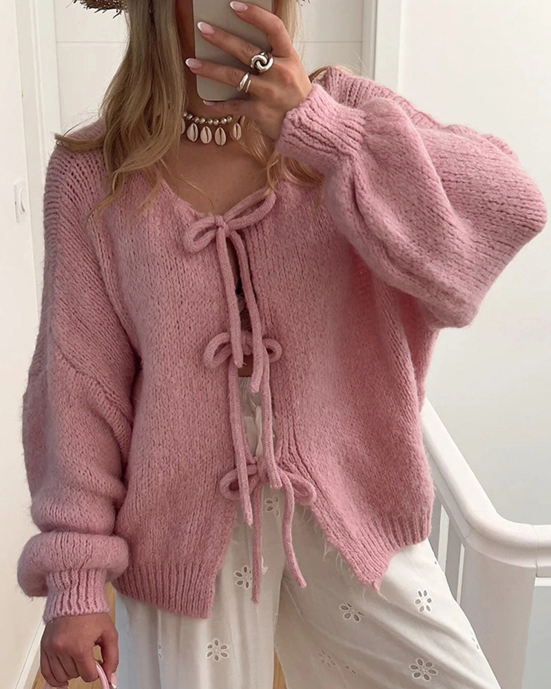 Damen Strickjacke Weich Mit Schleifenverschluss | Langarm