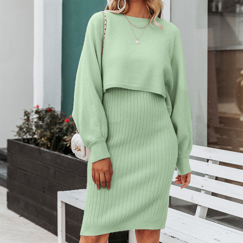 Damen Strickkleid Langarm Satz | Midi