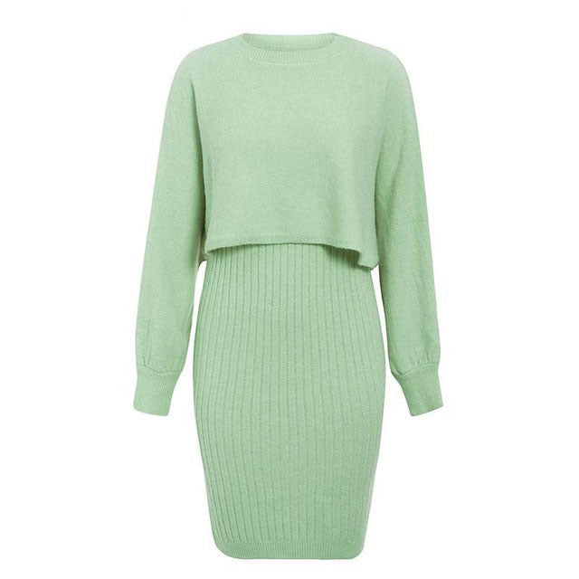 Damen Strickkleid Langarm Satz | Midi