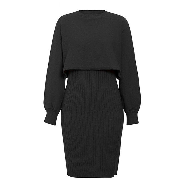 Damen Strickkleid Langarm Satz | Midi