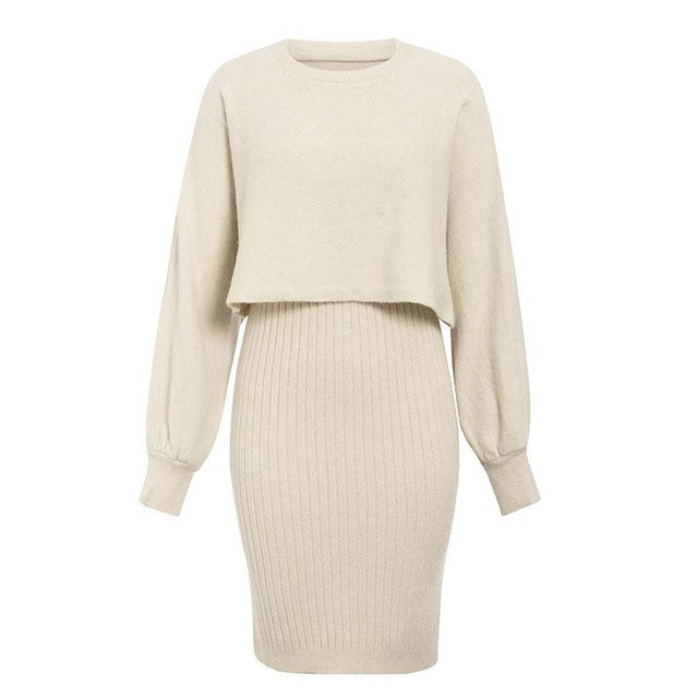Damen Strickkleid Langarm Satz | Midi