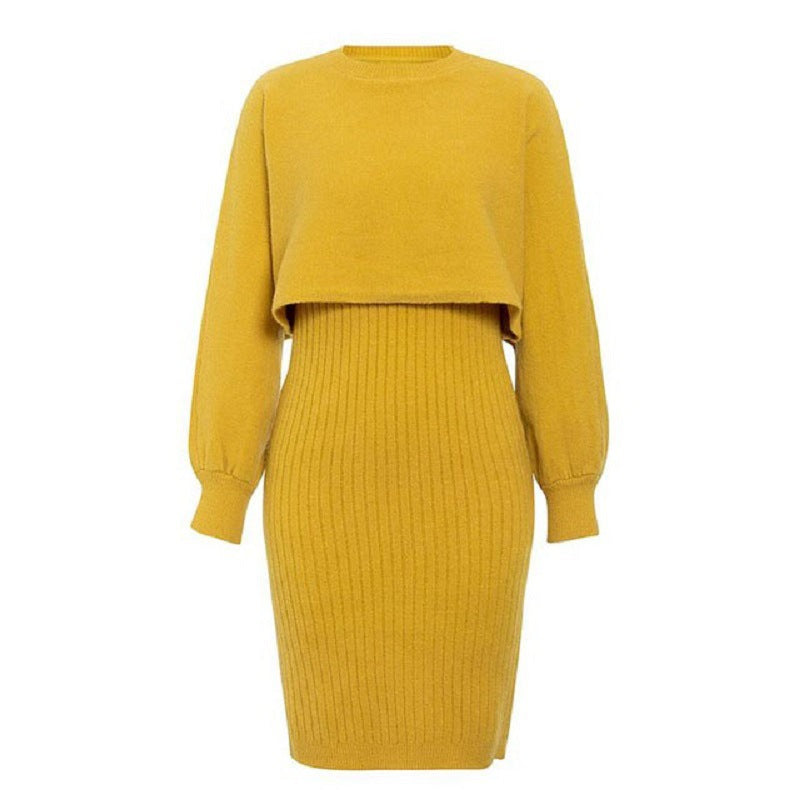 Damen Strickkleid Langarm Satz | Midi