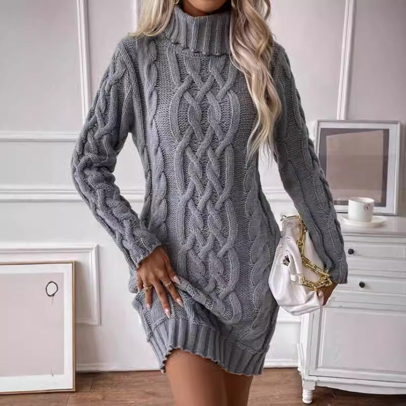 Damen Strickkleid Mit Rollkragen Langarm | Kurz