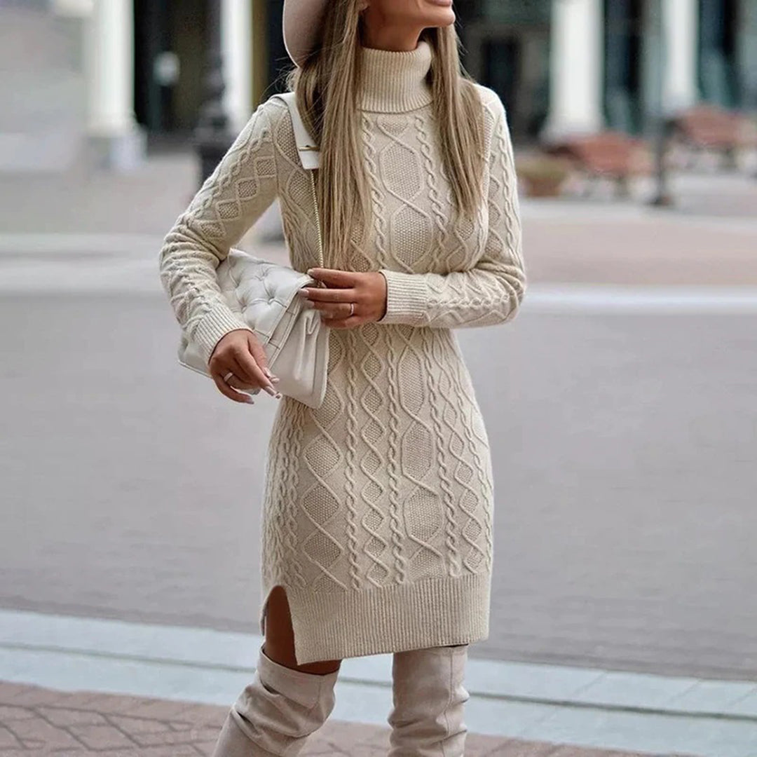 Damen Strickkleid Mit Rollkragen Langarm | Midi