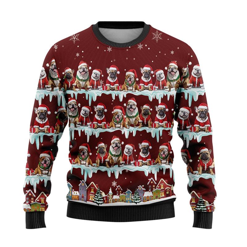 Damen Ugly Christmas Pullover Lustig Bedruckt | Hunde & Weihnachts Design