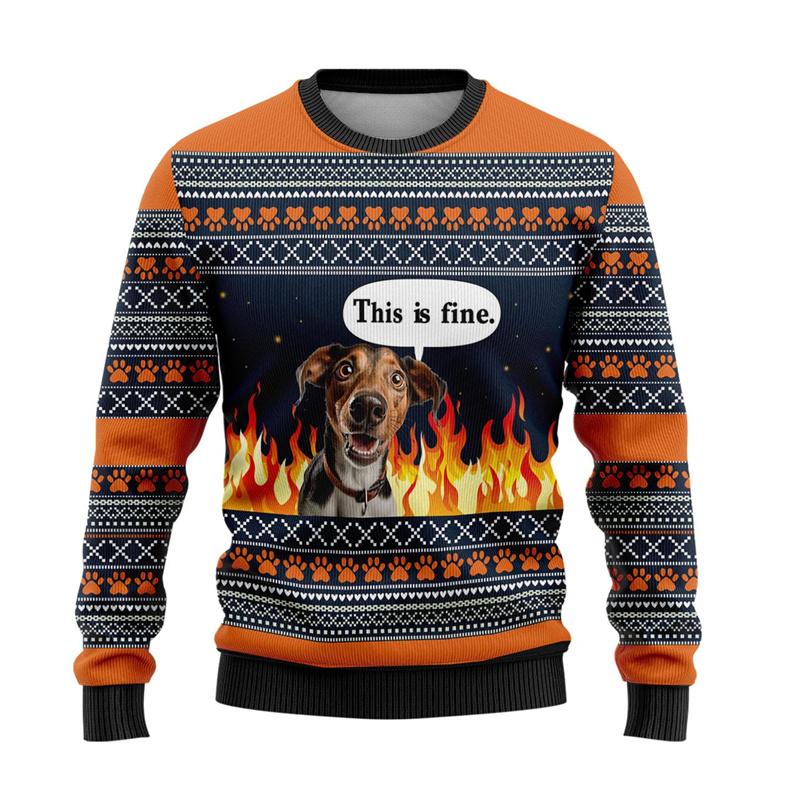 Damen Ugly Christmas Pullover Lustig Bedruckt | Hunde & Weihnachts Design