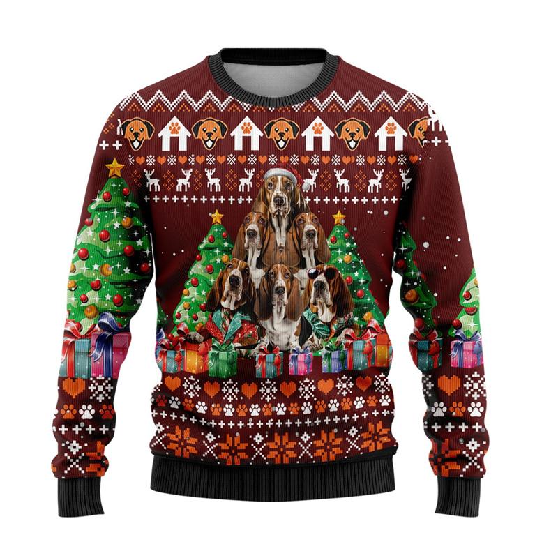Damen Ugly Christmas Pullover Lustig Bedruckt | Hunde & Weihnachts Design