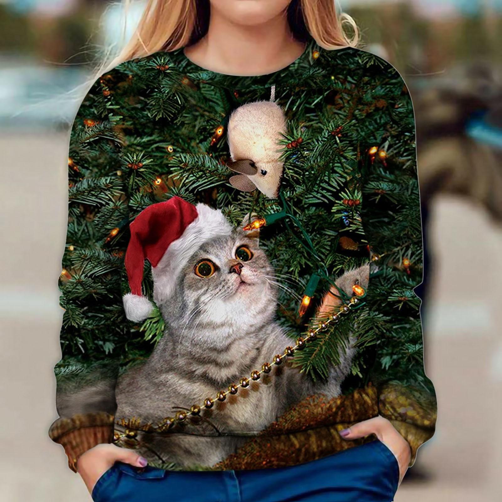 Damen Ugly Christmas Pullover Lustig Bedruckt | Weihnachtskostüm