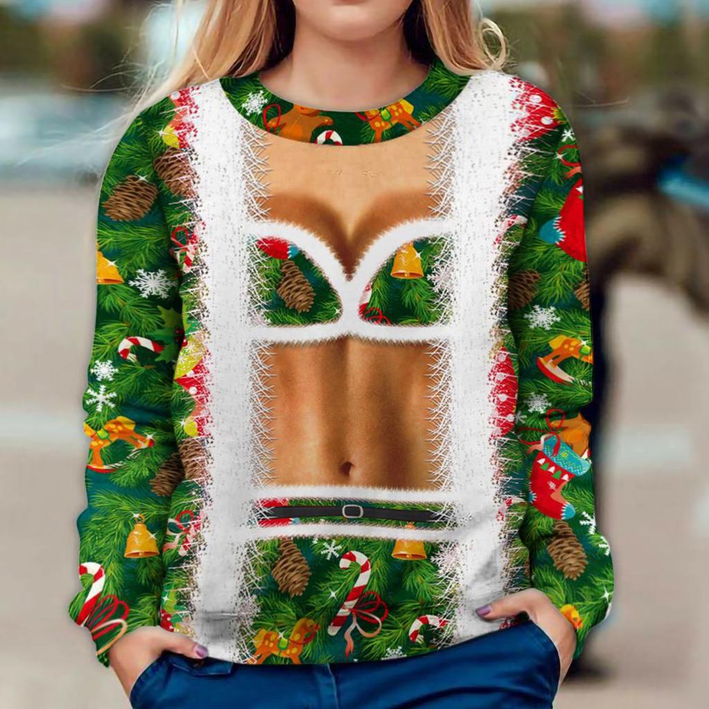 Damen Ugly Christmas Pullover Lustig Bedruckt | Weihnachtskostüm