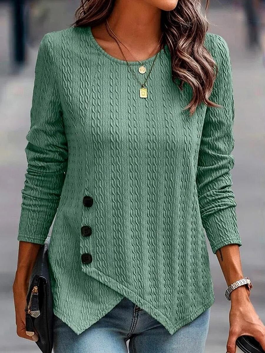 Damen Waffle Bluse | Langarm Elegantes Oberteil