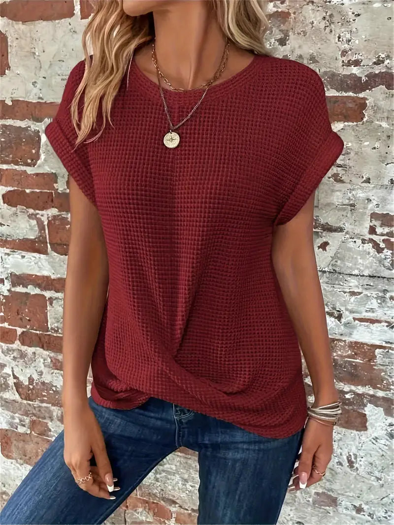 Damen Waffle Bluse Mit Rundhals | Casual