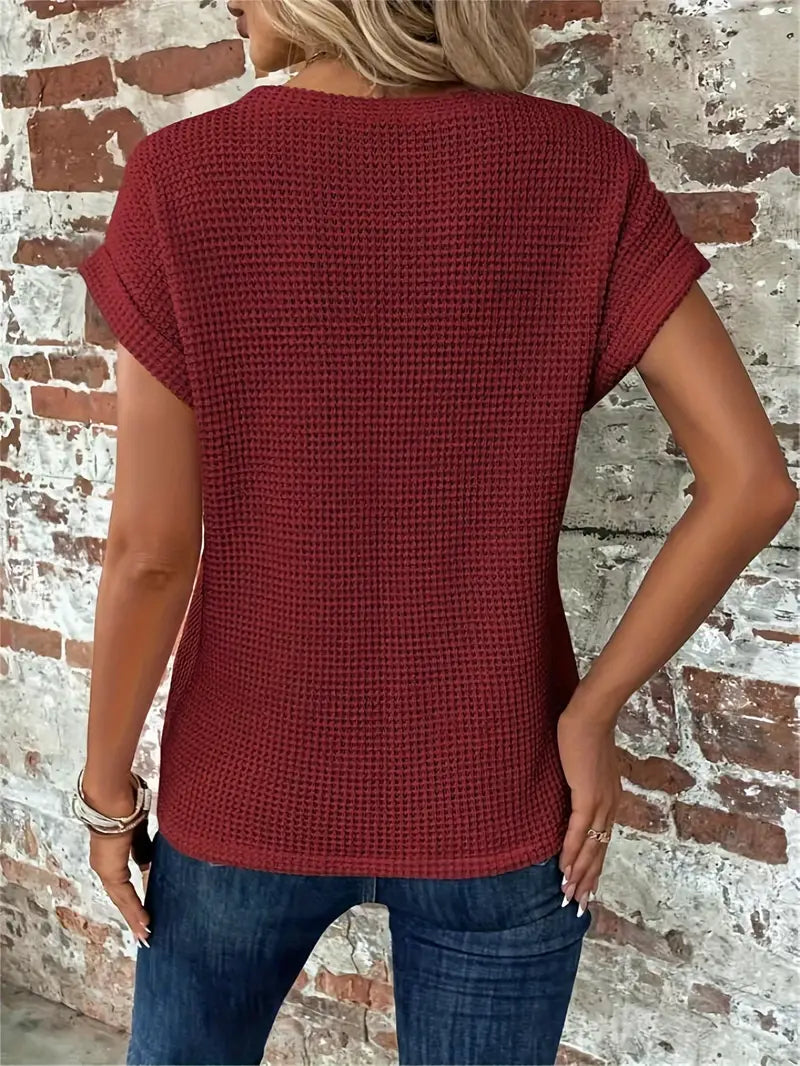 Damen Waffle Bluse Mit Rundhals | Casual