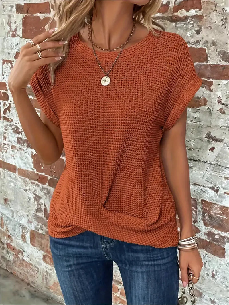 Damen Waffle Bluse Mit Rundhals | Casual