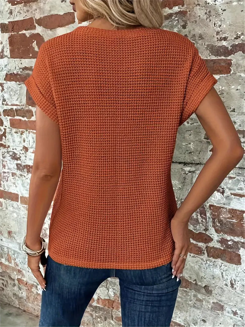 Damen Waffle Bluse Mit Rundhals | Casual