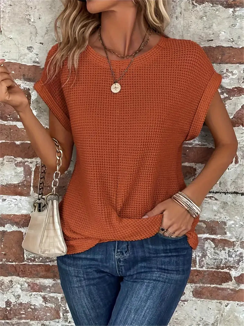 Damen Waffle Bluse Mit Rundhals | Casual