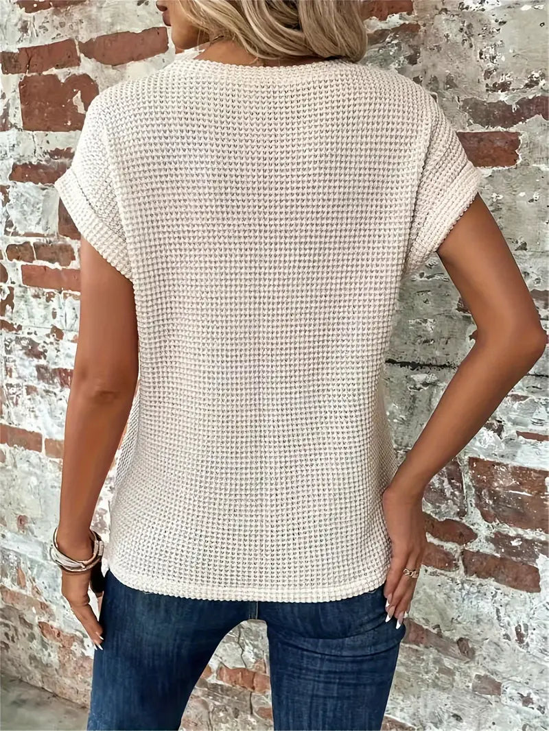 Damen Waffle Bluse Mit Rundhals | Casual