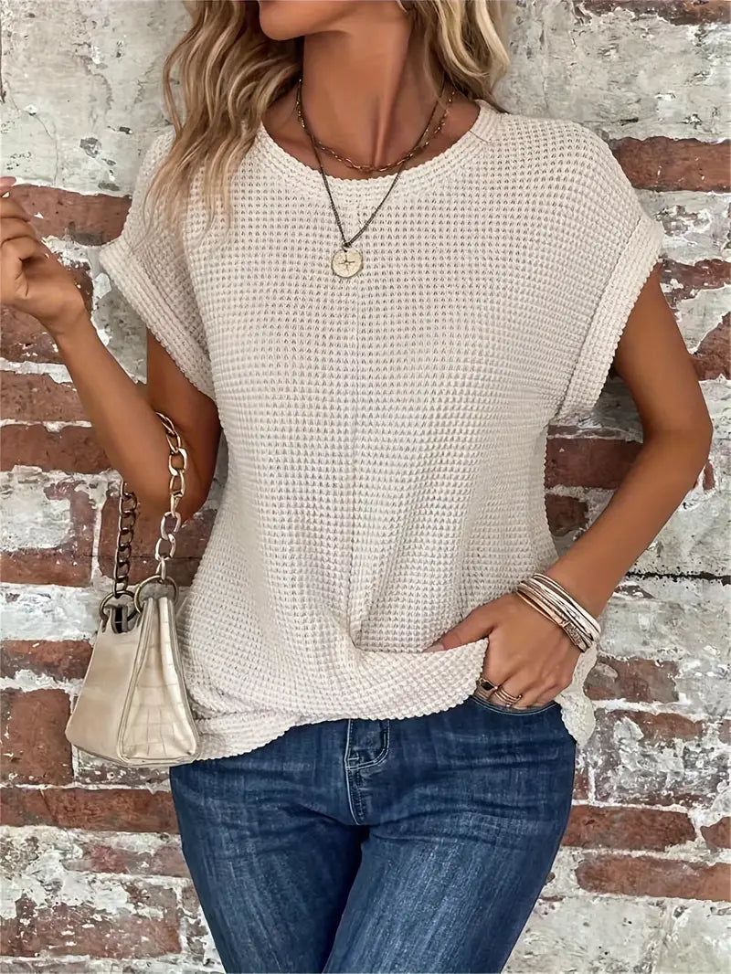 Damen Waffle Bluse Mit Rundhals | Casual