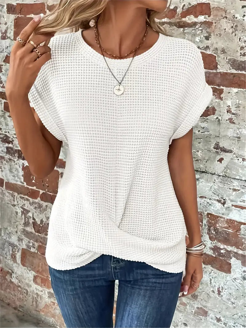 Damen Waffle Bluse Mit Rundhals | Casual