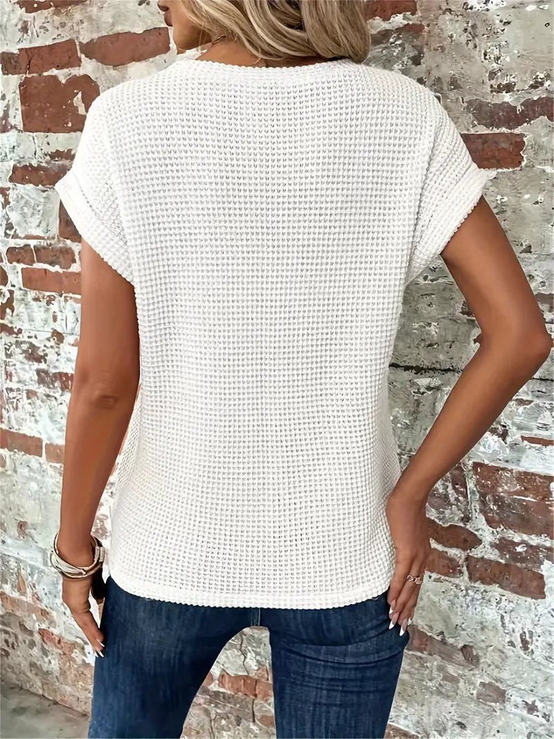 Damen Waffle Bluse Mit Rundhals | Casual