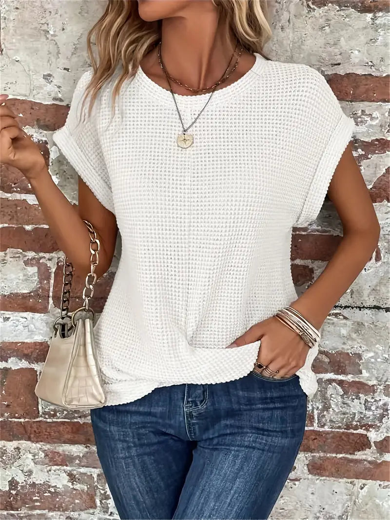Damen Waffle Bluse Mit Rundhals | Casual