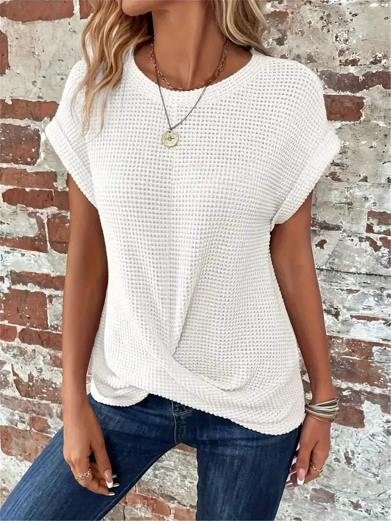 Damen Waffle Bluse Mit Rundhals | Casual