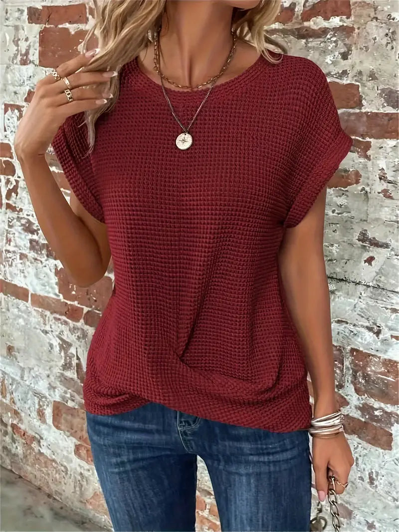 Damen Waffle Bluse Mit Rundhals | Casual