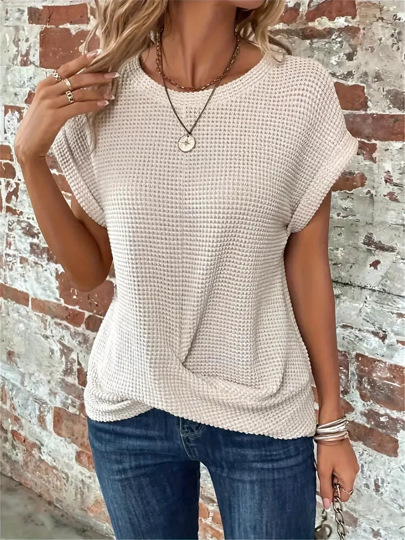 Damen Waffle Bluse Mit Rundhals | Casual