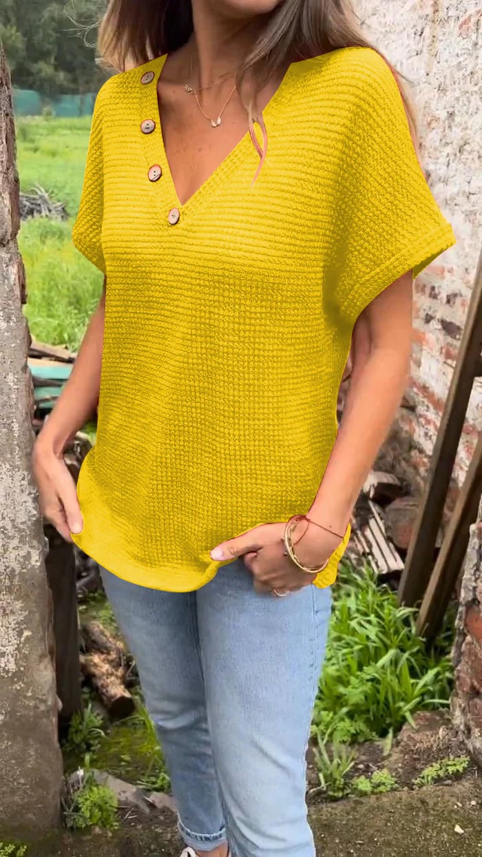 Damen Waffle Bluse Mit V Ausschnitt | Kurzarm