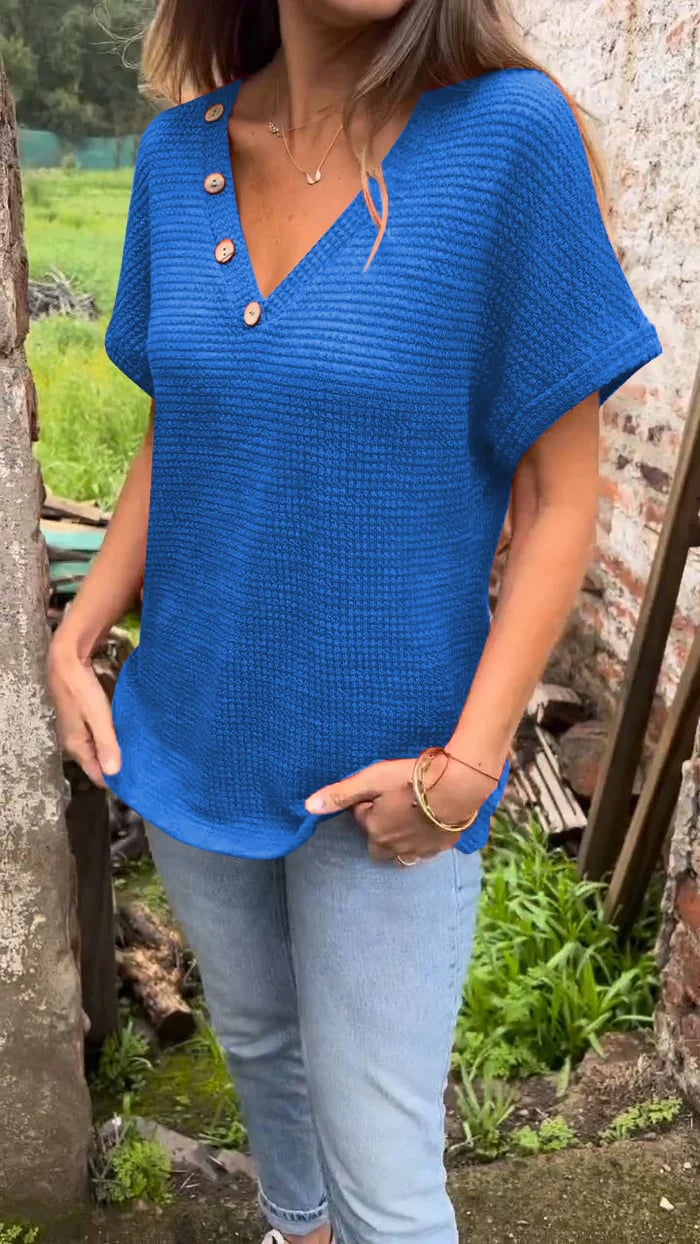 Damen Waffle Bluse Mit V Ausschnitt | Kurzarm