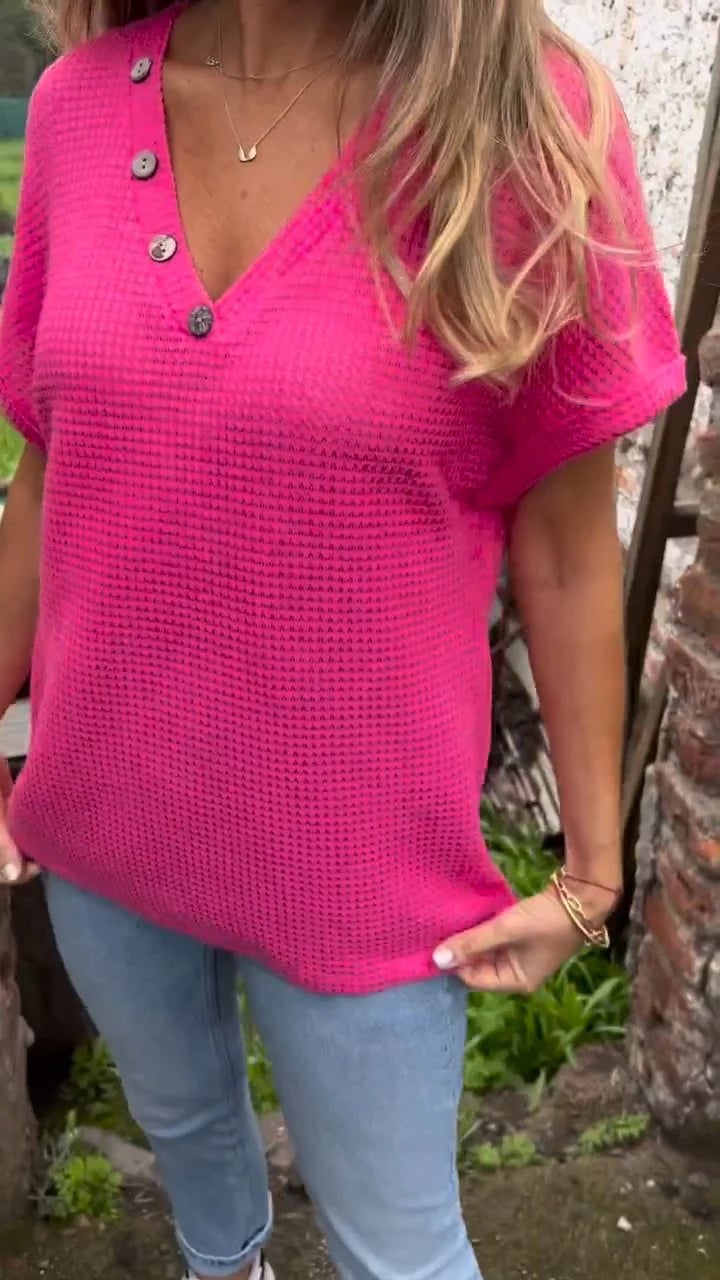 Damen Waffle Bluse Mit V Ausschnitt | Kurzarm