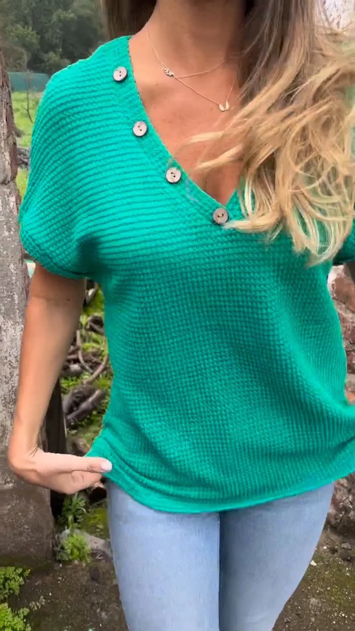 Damen Waffle Bluse Mit V Ausschnitt | Kurzarm