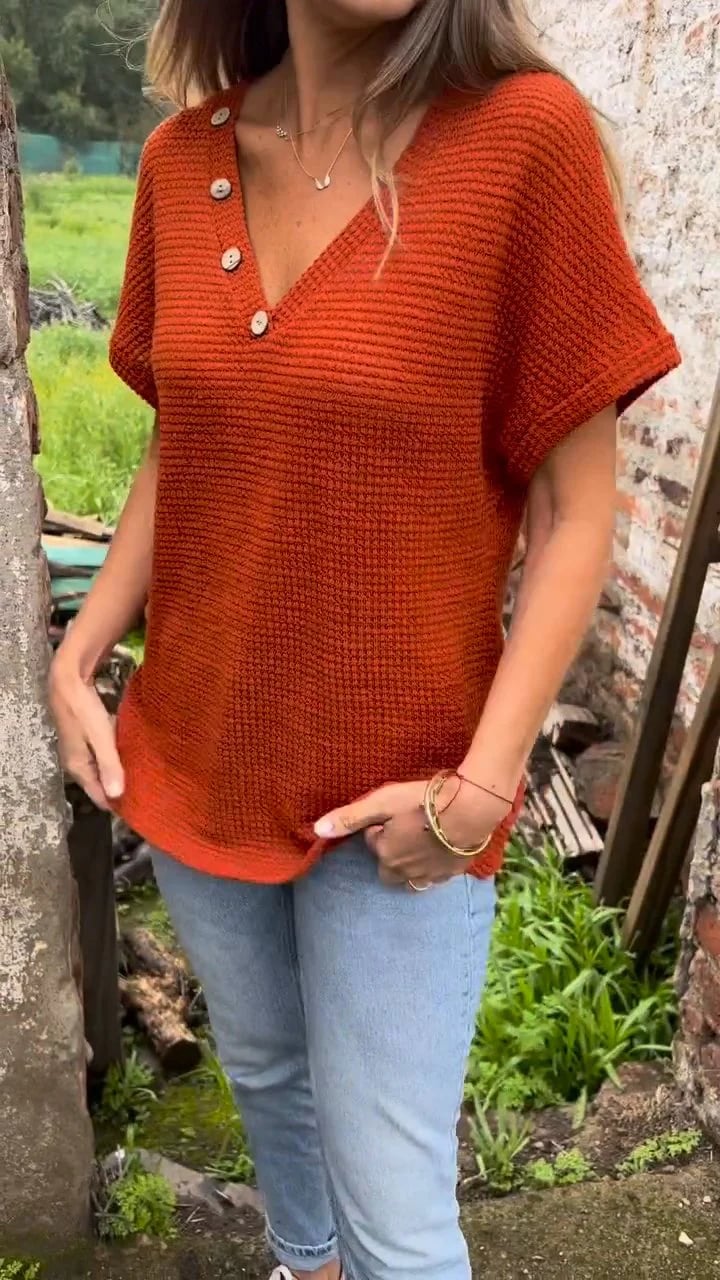 Damen Waffle Bluse Mit V Ausschnitt | Kurzarm