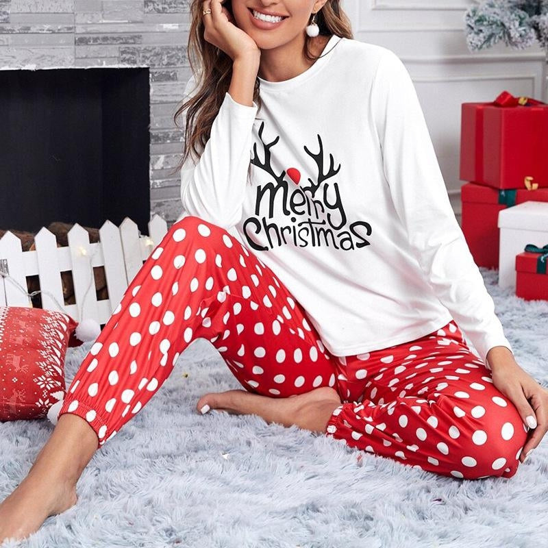 Damen Weihnachts Pyjama Set Festliches | Langarm Oberteil mit Hose