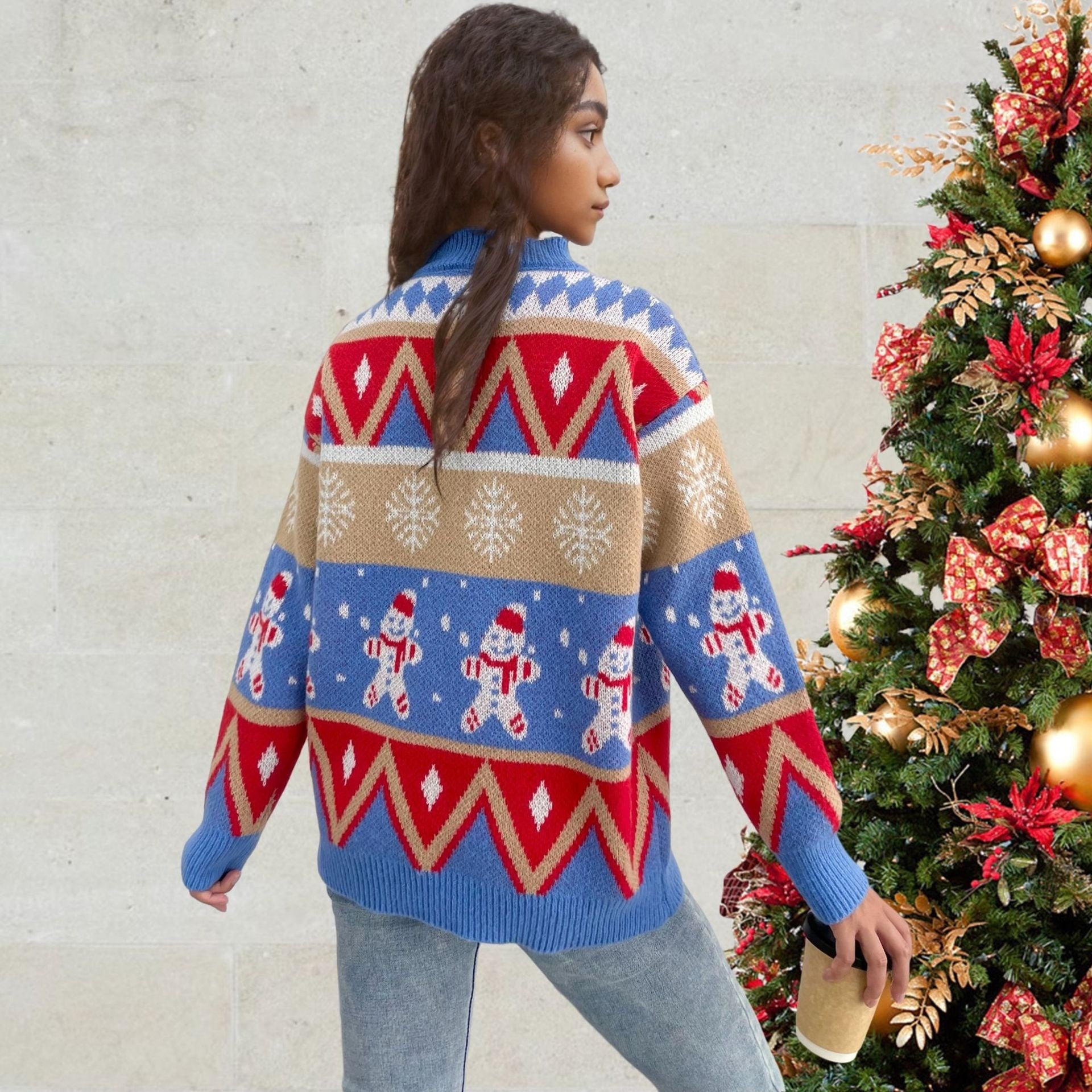 Damen Weihnachtspullover Mit Lebkuchenmann Motiv | Strick